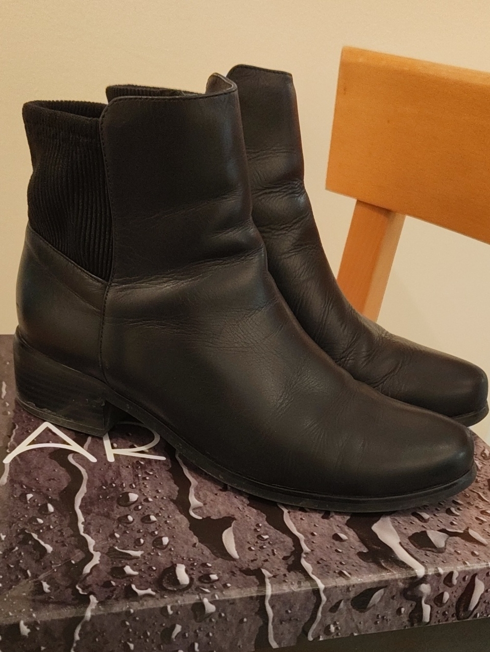 Women's Black Leather Ankle Booties - Cushioned Low Heel
